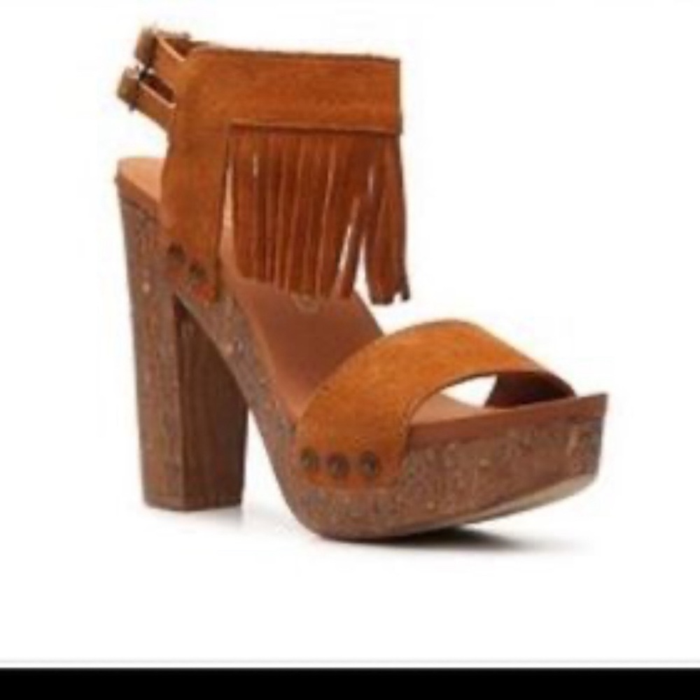 Groove womens midnight fringe wooden wedge sandal size 8